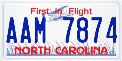 NC license plate AAM7874