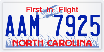 NC license plate AAM7925