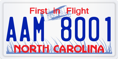 NC license plate AAM8001