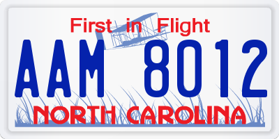 NC license plate AAM8012