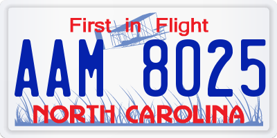 NC license plate AAM8025
