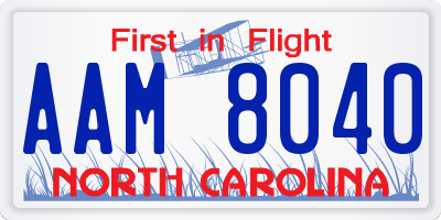 NC license plate AAM8040