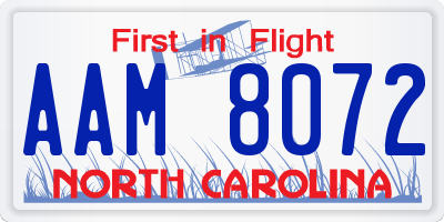 NC license plate AAM8072
