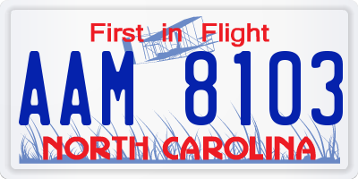 NC license plate AAM8103