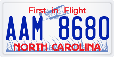 NC license plate AAM8680