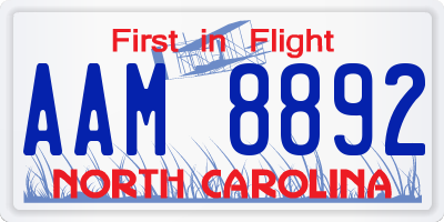NC license plate AAM8892