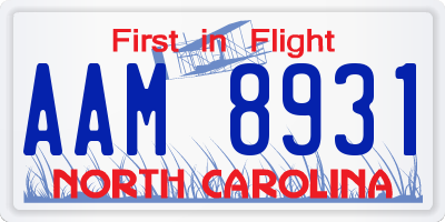 NC license plate AAM8931