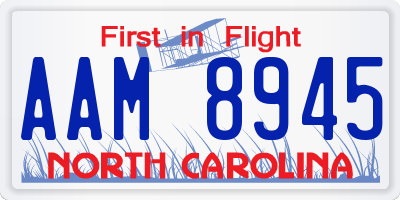 NC license plate AAM8945