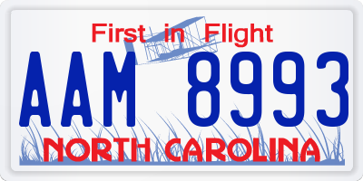 NC license plate AAM8993