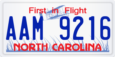 NC license plate AAM9216