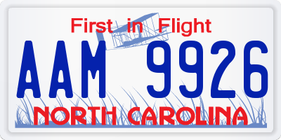 NC license plate AAM9926