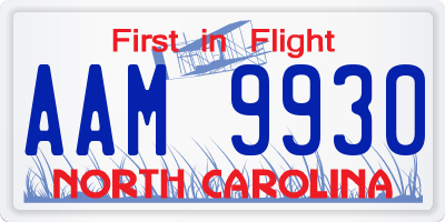 NC license plate AAM9930