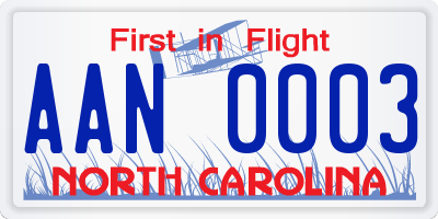 NC license plate AAN0003