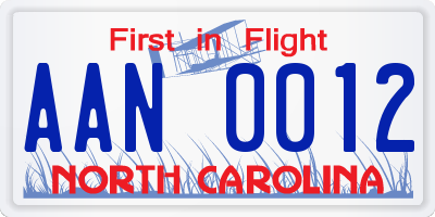 NC license plate AAN0012