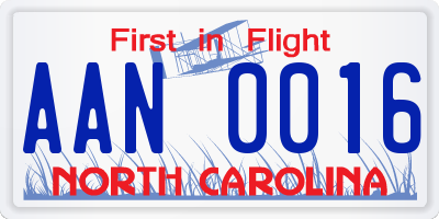 NC license plate AAN0016
