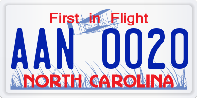 NC license plate AAN0020