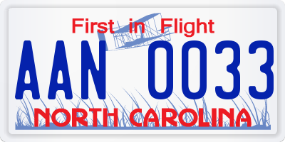 NC license plate AAN0033