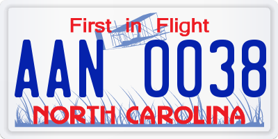 NC license plate AAN0038