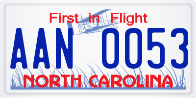 NC license plate AAN0053