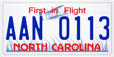 NC license plate AAN0113