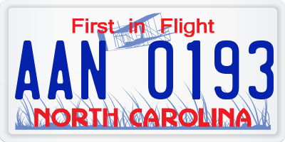NC license plate AAN0193