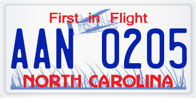 NC license plate AAN0205