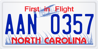 NC license plate AAN0357