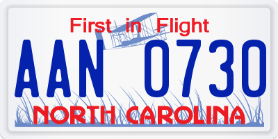 NC license plate AAN0730