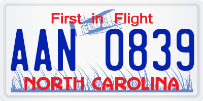 NC license plate AAN0839