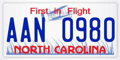 NC license plate AAN0980