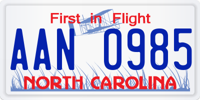NC license plate AAN0985
