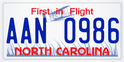 NC license plate AAN0986