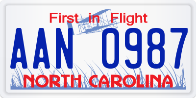 NC license plate AAN0987
