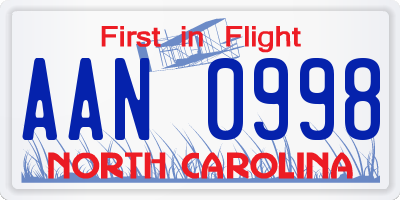 NC license plate AAN0998