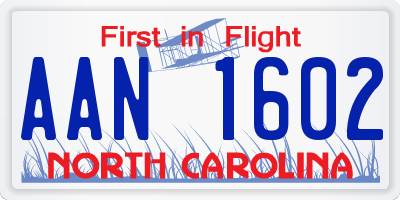 NC license plate AAN1602