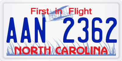 NC license plate AAN2362