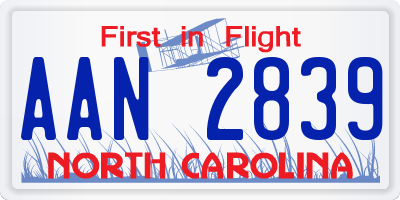 NC license plate AAN2839
