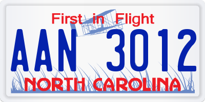NC license plate AAN3012