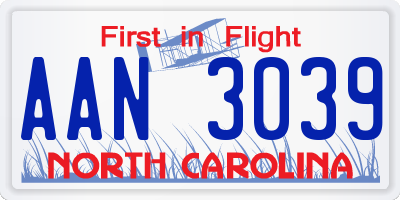 NC license plate AAN3039
