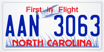 NC license plate AAN3063