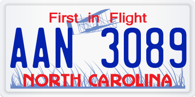 NC license plate AAN3089
