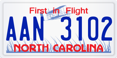 NC license plate AAN3102