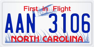 NC license plate AAN3106