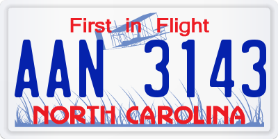 NC license plate AAN3143