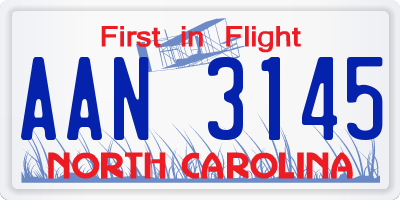 NC license plate AAN3145