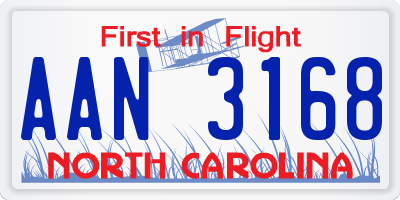 NC license plate AAN3168