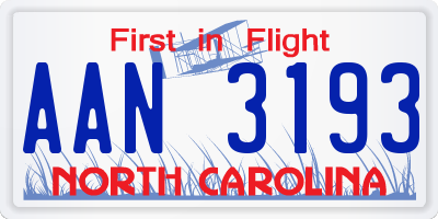 NC license plate AAN3193