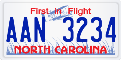 NC license plate AAN3234