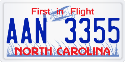 NC license plate AAN3355
