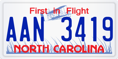NC license plate AAN3419
